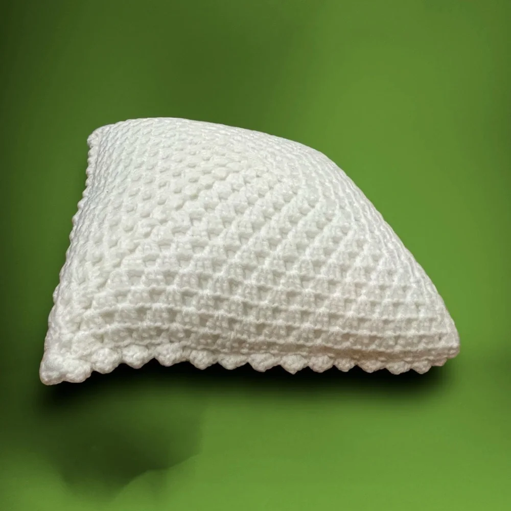 Handcrafted Crocheted White with Peach Roses Throw Pillow